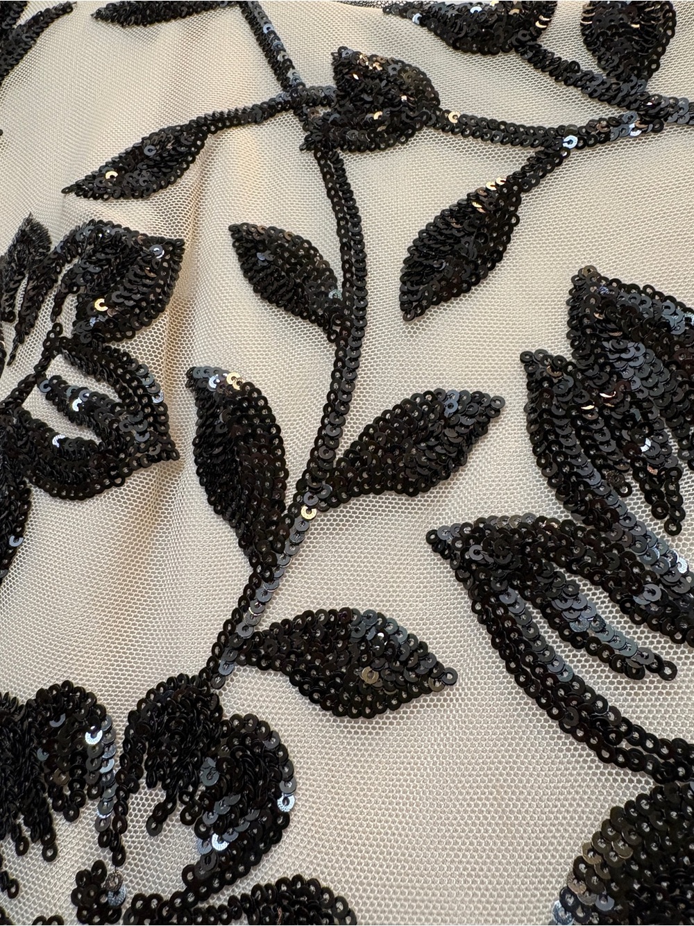 R&M Richards Cream Dress with Black Sequin Floral Embroidery and Satin Sash - Picture 7 of 9